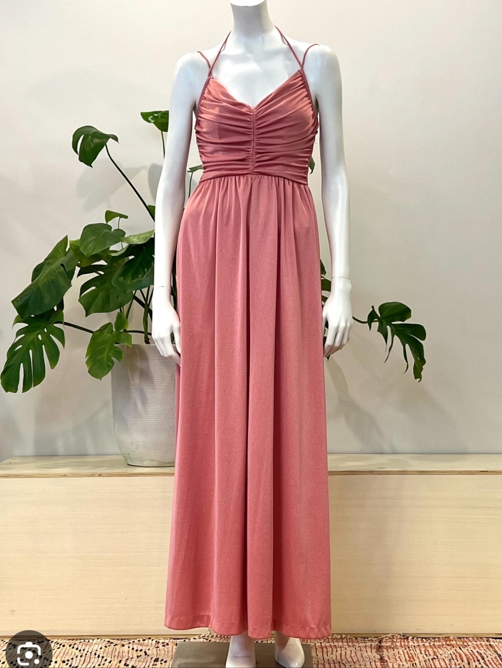Vintage 70s Rose Pink Shimmery Maxi Formal Disco Gown - Picture 7 of 7